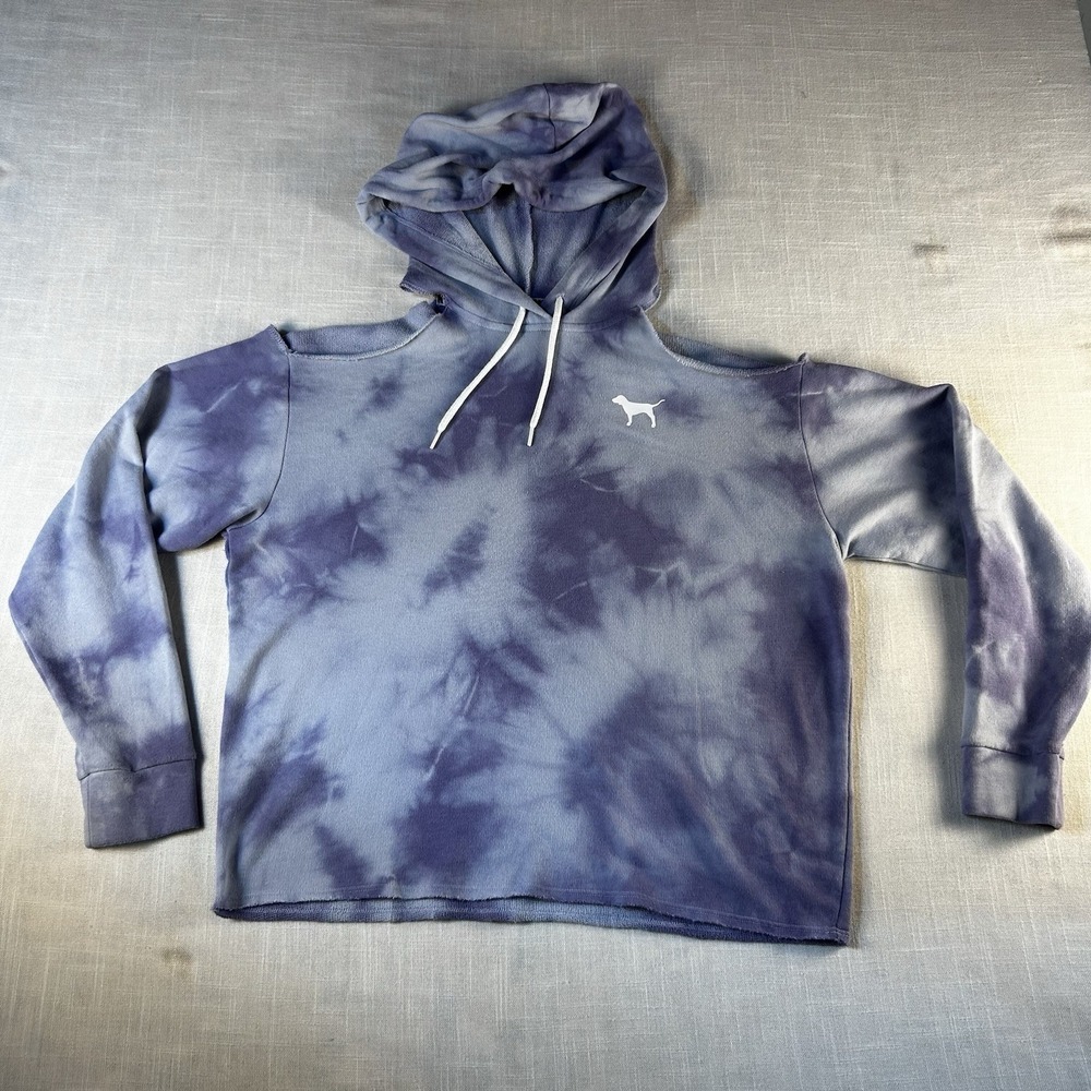 Victoria's Secret PINK Purple Cold Shoulder Tie Dyed hooded Sweatshirt Small